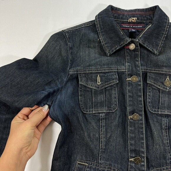 Tommy Hilfiger Women Dark Wash Denim Jean‎ Jackets Size S/P - Picture 4 of 14